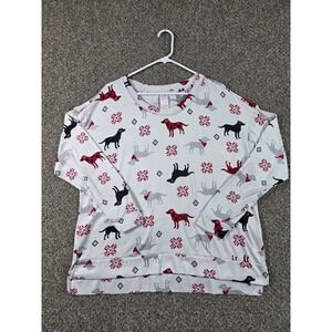 Secret Treasures Pajama Top Womens XL White Dog Print Holiday Sleepwear